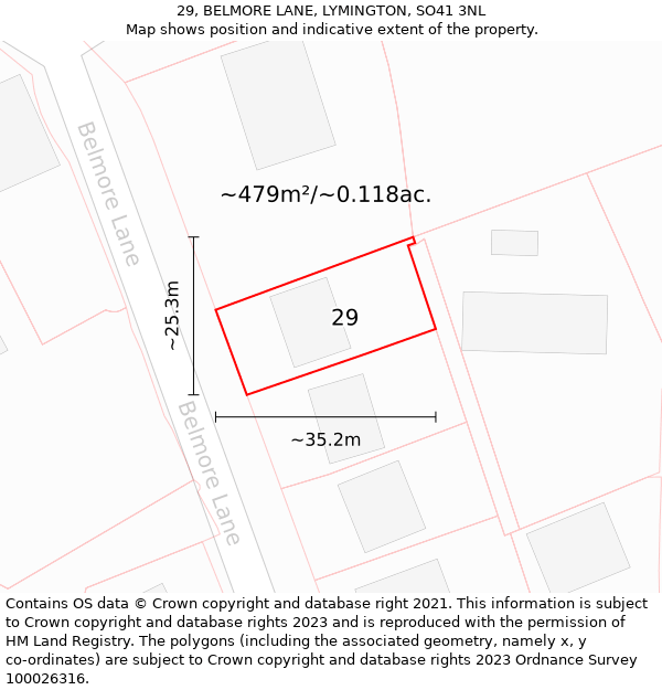 29, BELMORE LANE, LYMINGTON, SO41 3NL: Plot and title map