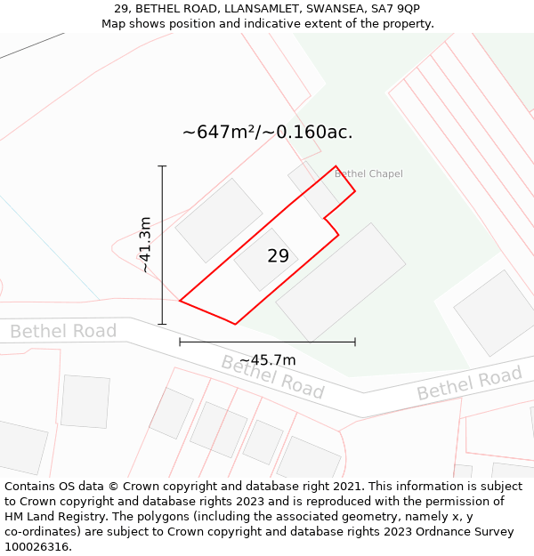 29, BETHEL ROAD, LLANSAMLET, SWANSEA, SA7 9QP: Plot and title map