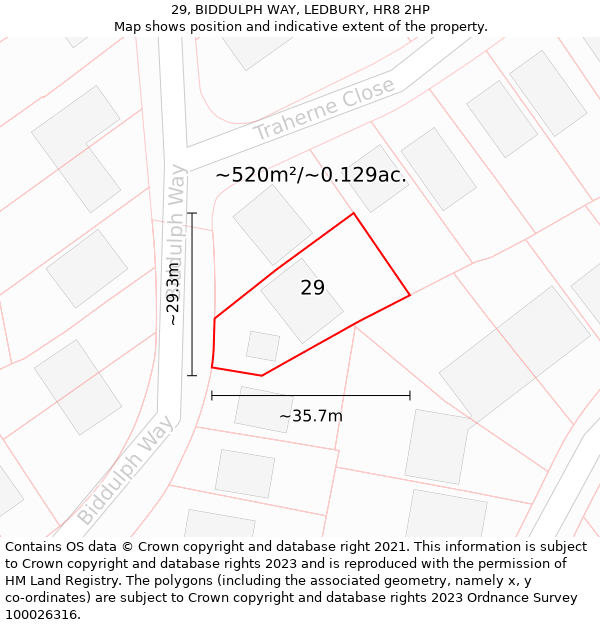 29, BIDDULPH WAY, LEDBURY, HR8 2HP: Plot and title map