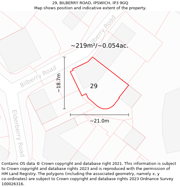 29, BILBERRY ROAD, IPSWICH, IP3 9GQ: Plot and title map