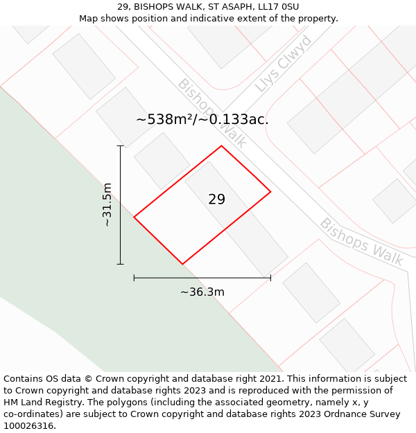 29, BISHOPS WALK, ST ASAPH, LL17 0SU: Plot and title map