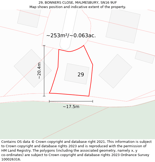 29, BONNERS CLOSE, MALMESBURY, SN16 9UF: Plot and title map