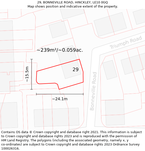 29, BONNEVILLE ROAD, HINCKLEY, LE10 0GQ: Plot and title map