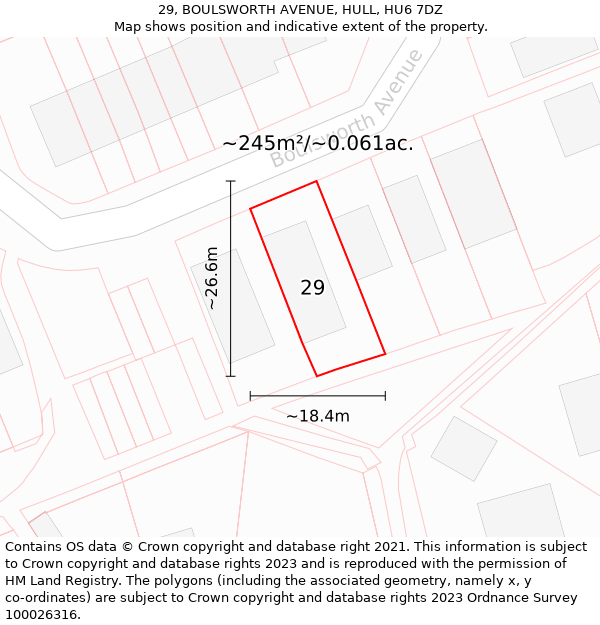 29, BOULSWORTH AVENUE, HULL, HU6 7DZ: Plot and title map