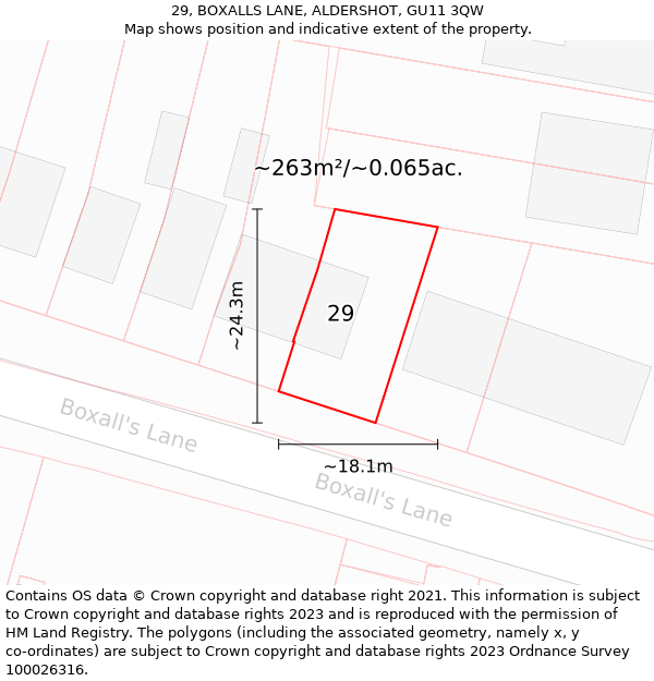 29, BOXALLS LANE, ALDERSHOT, GU11 3QW: Plot and title map