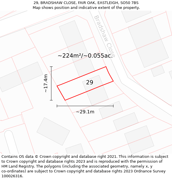 29, BRADSHAW CLOSE, FAIR OAK, EASTLEIGH, SO50 7BS: Plot and title map