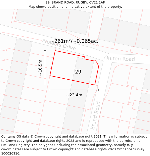 29, BRAND ROAD, RUGBY, CV21 1AF: Plot and title map