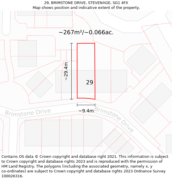 29, BRIMSTONE DRIVE, STEVENAGE, SG1 4FX: Plot and title map