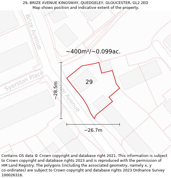 29, BRIZE AVENUE KINGSWAY, QUEDGELEY, GLOUCESTER, GL2 2ED: Plot and title map