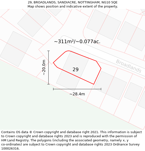 29, BROADLANDS, SANDIACRE, NOTTINGHAM, NG10 5QE: Plot and title map