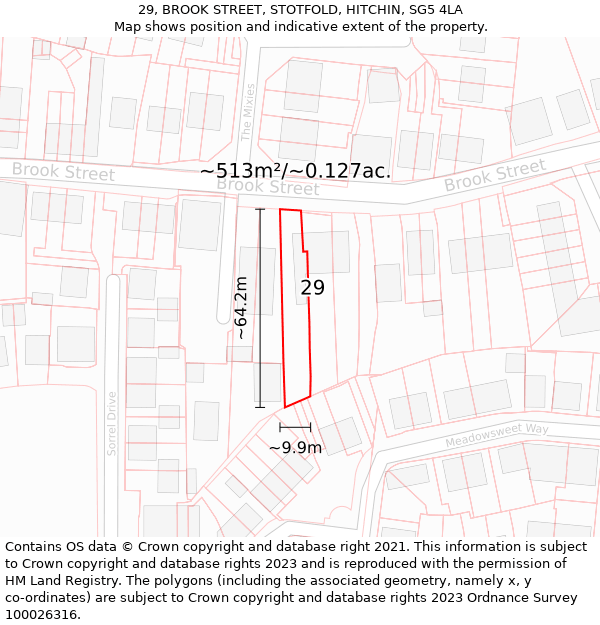 29, BROOK STREET, STOTFOLD, HITCHIN, SG5 4LA: Plot and title map