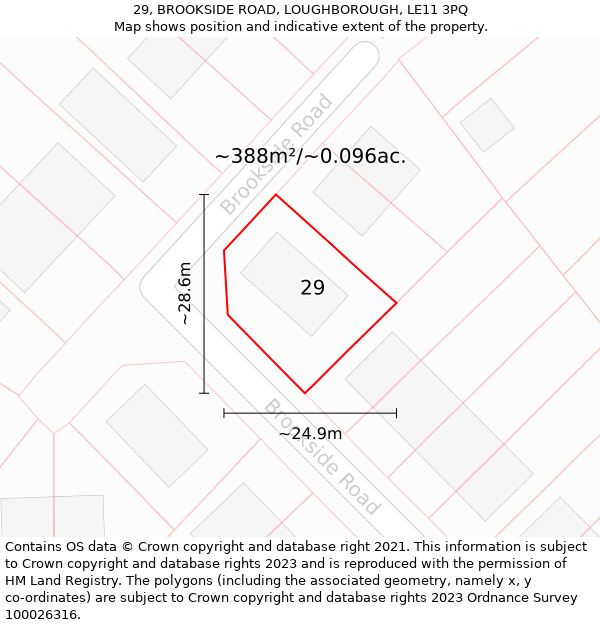 29, BROOKSIDE ROAD, LOUGHBOROUGH, LE11 3PQ: Plot and title map