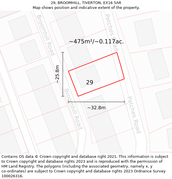 29, BROOMHILL, TIVERTON, EX16 5AR: Plot and title map