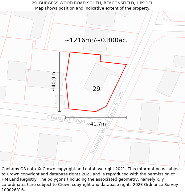 29, BURGESS WOOD ROAD SOUTH, BEACONSFIELD, HP9 1EL: Plot and title map