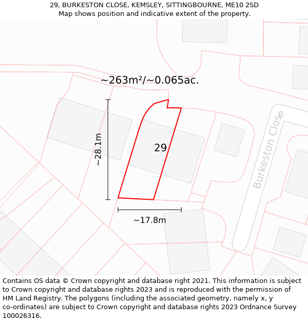 29, BURKESTON CLOSE, KEMSLEY, SITTINGBOURNE, ME10 2SD: Plot and title map