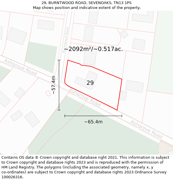 29, BURNTWOOD ROAD, SEVENOAKS, TN13 1PS: Plot and title map