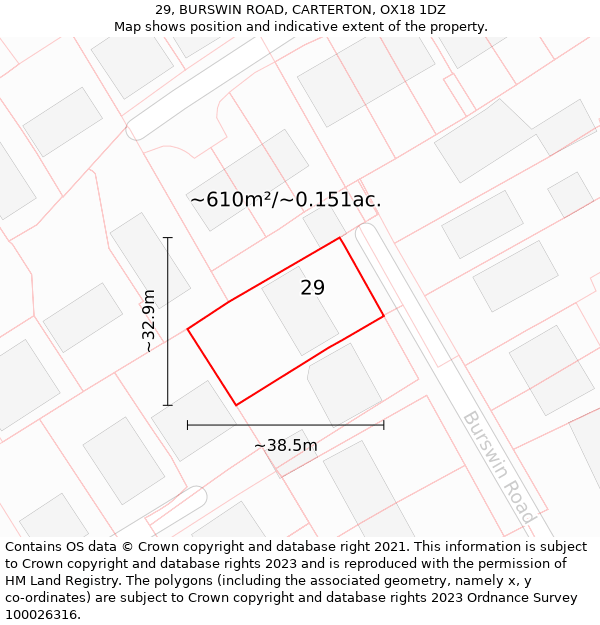 29, BURSWIN ROAD, CARTERTON, OX18 1DZ: Plot and title map