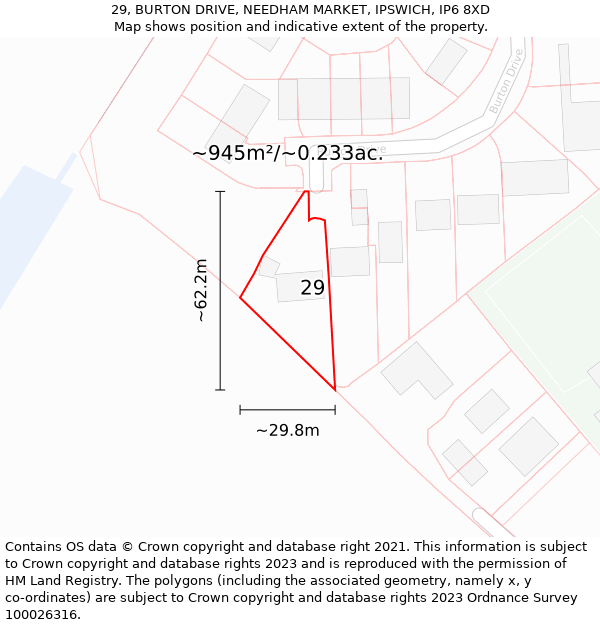 29, BURTON DRIVE, NEEDHAM MARKET, IPSWICH, IP6 8XD: Plot and title map