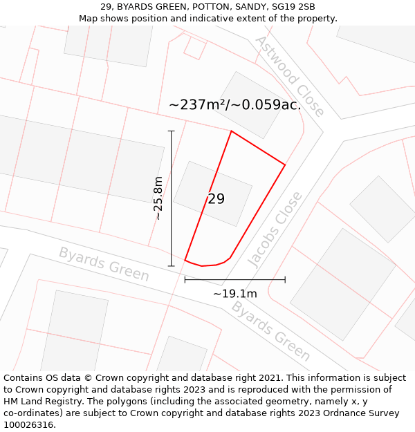 29, BYARDS GREEN, POTTON, SANDY, SG19 2SB: Plot and title map