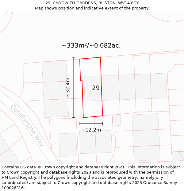 29, CADGWITH GARDENS, BILSTON, WV14 8GY: Plot and title map