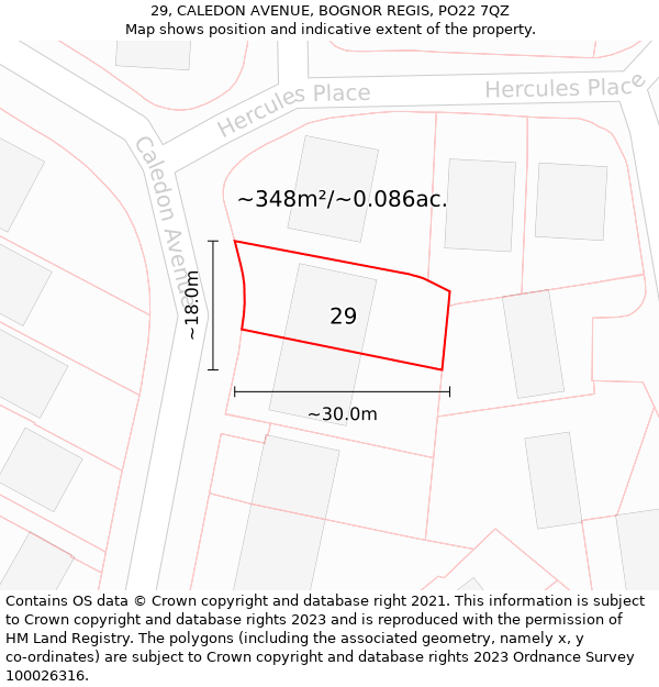 29, CALEDON AVENUE, BOGNOR REGIS, PO22 7QZ: Plot and title map