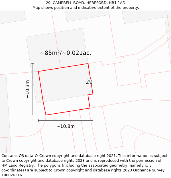 29, CAMPBELL ROAD, HEREFORD, HR1 1AD: Plot and title map