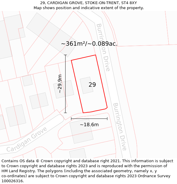 29, CARDIGAN GROVE, STOKE-ON-TRENT, ST4 8XY: Plot and title map