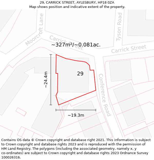 29, CARRICK STREET, AYLESBURY, HP18 0ZA: Plot and title map
