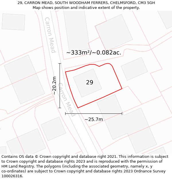 29, CARRON MEAD, SOUTH WOODHAM FERRERS, CHELMSFORD, CM3 5GH: Plot and title map