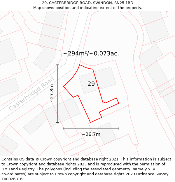 29, CASTERBRIDGE ROAD, SWINDON, SN25 1RD: Plot and title map