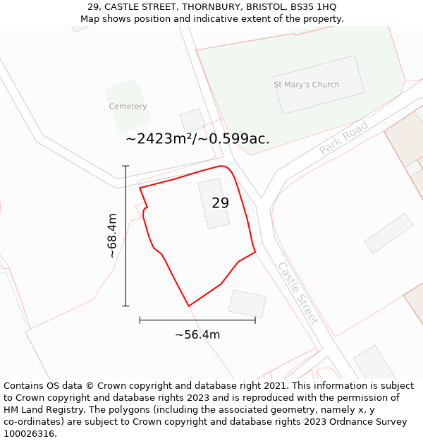 29, CASTLE STREET, THORNBURY, BRISTOL, BS35 1HQ: Plot and title map