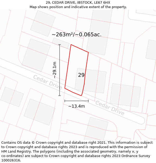 29, CEDAR DRIVE, IBSTOCK, LE67 6HX: Plot and title map