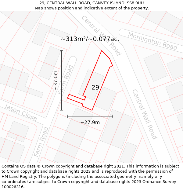 29, CENTRAL WALL ROAD, CANVEY ISLAND, SS8 9UU: Plot and title map