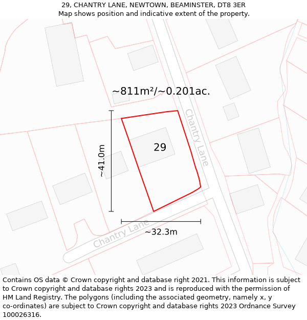 29, CHANTRY LANE, NEWTOWN, BEAMINSTER, DT8 3ER: Plot and title map