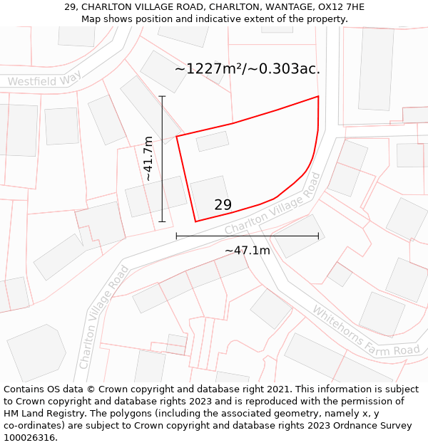 29, CHARLTON VILLAGE ROAD, CHARLTON, WANTAGE, OX12 7HE: Plot and title map