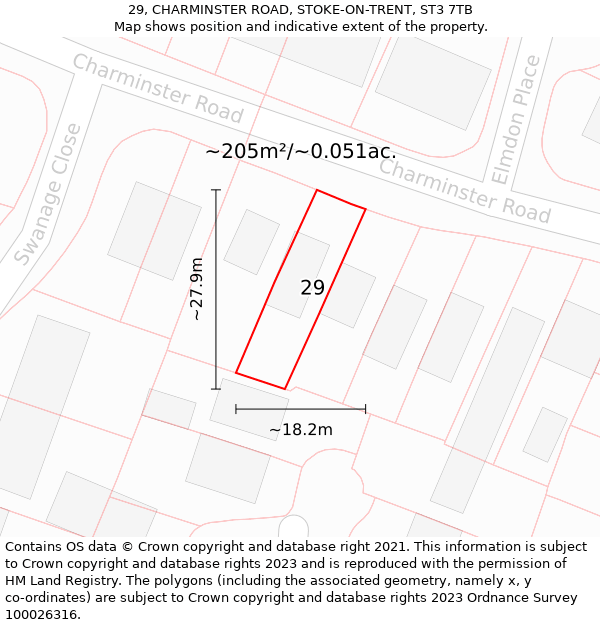 29, CHARMINSTER ROAD, STOKE-ON-TRENT, ST3 7TB: Plot and title map