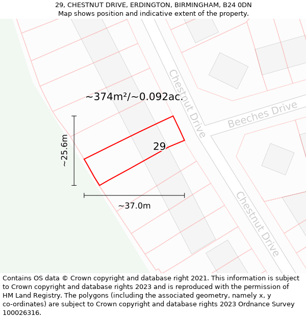 29, CHESTNUT DRIVE, ERDINGTON, BIRMINGHAM, B24 0DN: Plot and title map