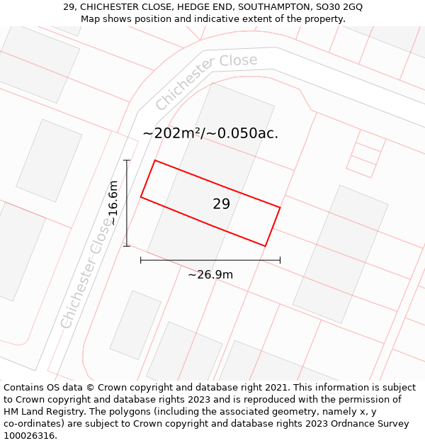 29, CHICHESTER CLOSE, HEDGE END, SOUTHAMPTON, SO30 2GQ: Plot and title map