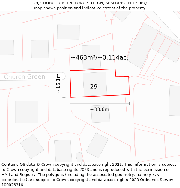 29, CHURCH GREEN, LONG SUTTON, SPALDING, PE12 9BQ: Plot and title map