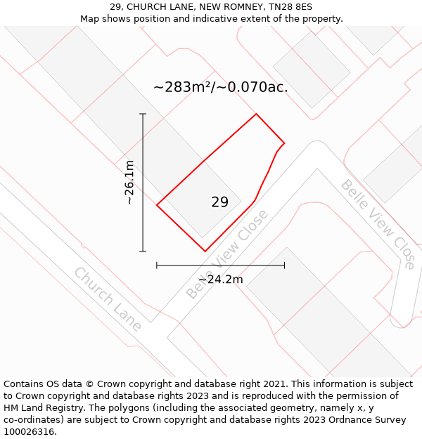 29, CHURCH LANE, NEW ROMNEY, TN28 8ES: Plot and title map