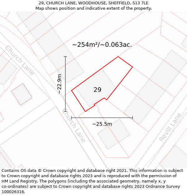 29, CHURCH LANE, WOODHOUSE, SHEFFIELD, S13 7LE: Plot and title map