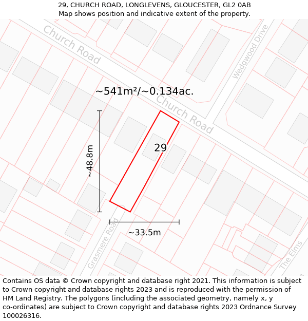 29, CHURCH ROAD, LONGLEVENS, GLOUCESTER, GL2 0AB: Plot and title map