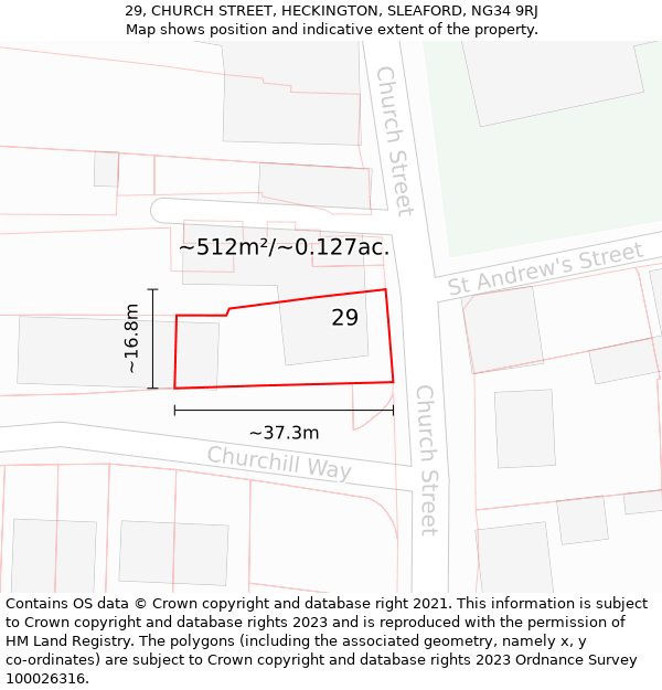 29, CHURCH STREET, HECKINGTON, SLEAFORD, NG34 9RJ: Plot and title map