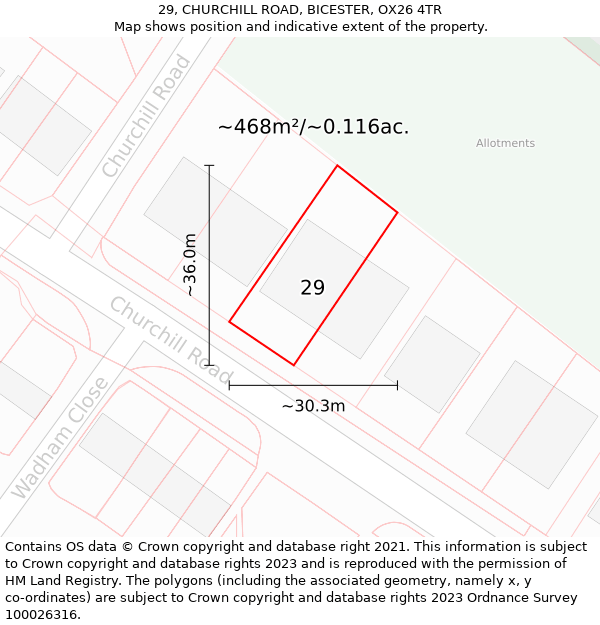 29, CHURCHILL ROAD, BICESTER, OX26 4TR: Plot and title map