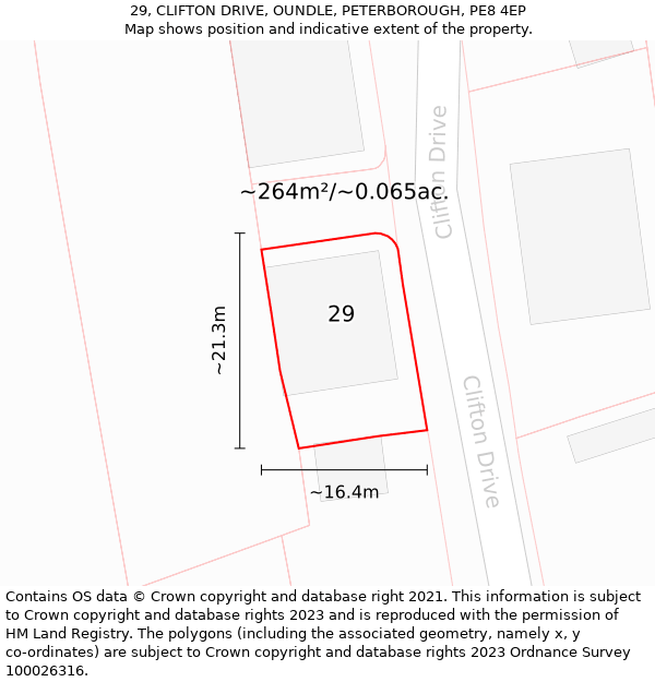 29, CLIFTON DRIVE, OUNDLE, PETERBOROUGH, PE8 4EP: Plot and title map