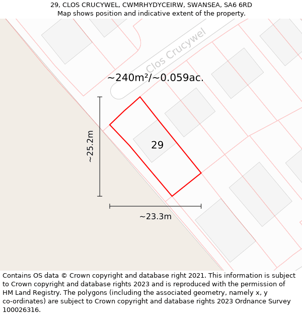 29, CLOS CRUCYWEL, CWMRHYDYCEIRW, SWANSEA, SA6 6RD: Plot and title map