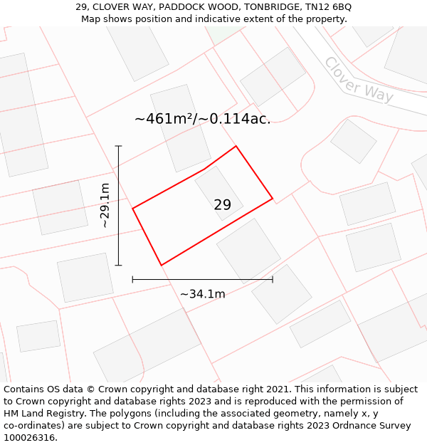 29, CLOVER WAY, PADDOCK WOOD, TONBRIDGE, TN12 6BQ: Plot and title map