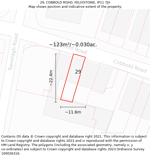 29, COBBOLD ROAD, FELIXSTOWE, IP11 7JA: Plot and title map