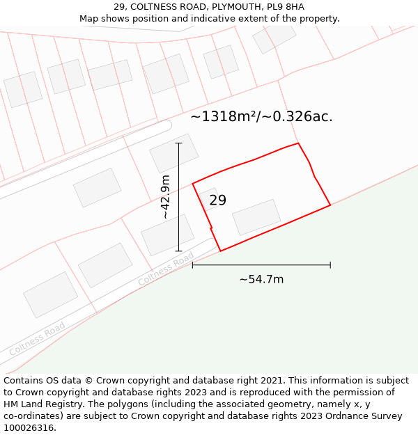 29, COLTNESS ROAD, PLYMOUTH, PL9 8HA: Plot and title map