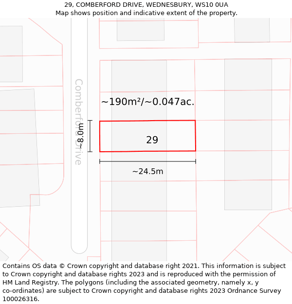 29, COMBERFORD DRIVE, WEDNESBURY, WS10 0UA: Plot and title map